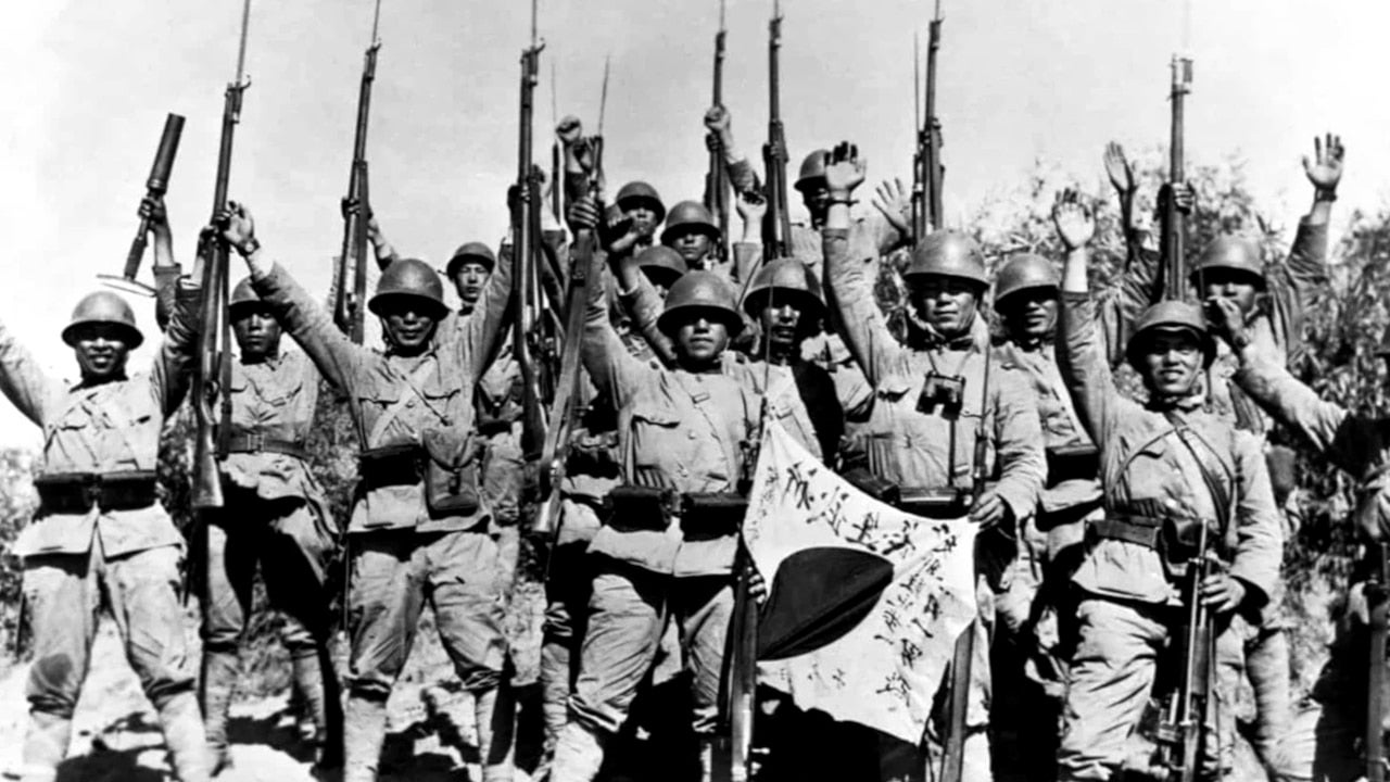 Comemoração do Exército Imperial Japonês após a invasão de Nanquim, em 1937.