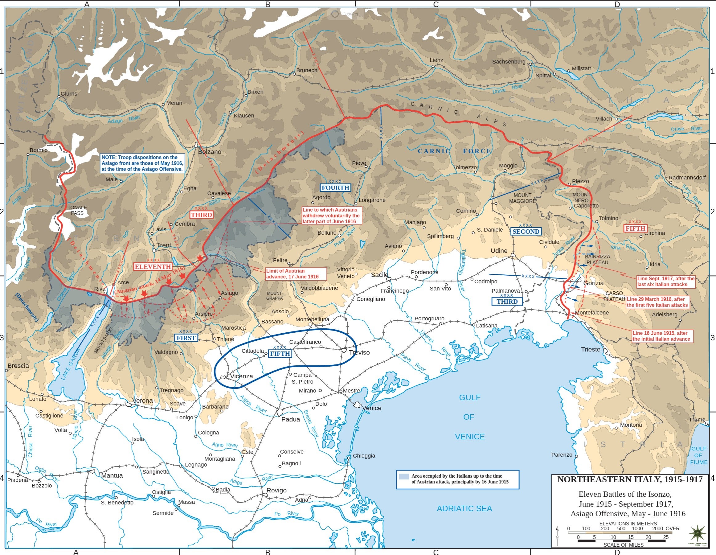 Mapa da linha de frente alpina no Trentino-Alto Adige (1915-1918)